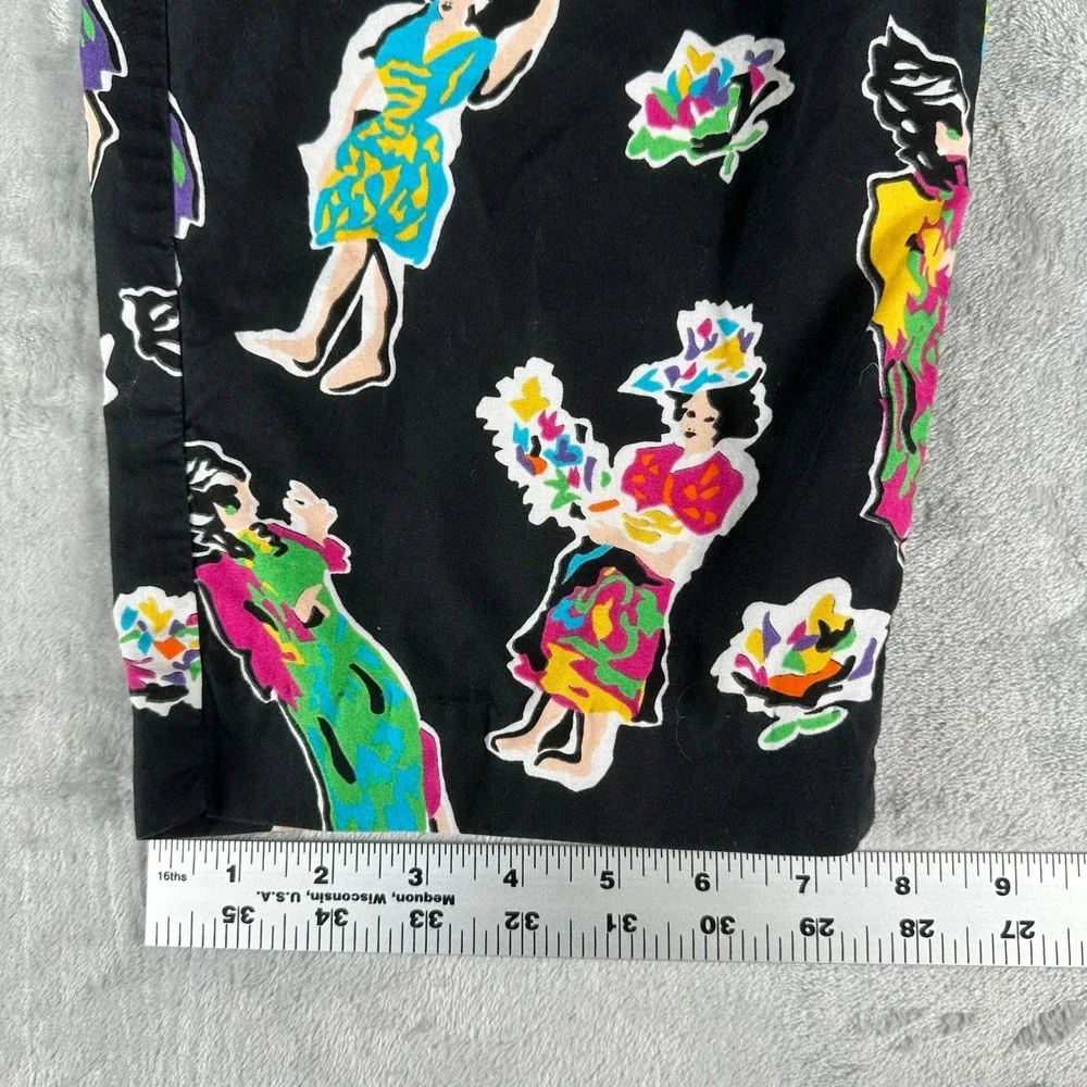 VTG Alexander Campbell Pants Women 8 Black Cropped Novelty Art Print Hula Dancer